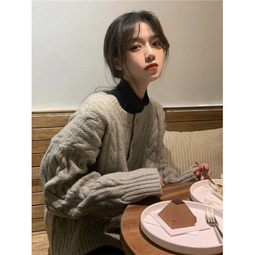 2025秋冬新款麻花毛衣女寬松外穿韓版慵懶風灰色針織開衫外套加厚 2025秋冬新款麻花毛衣女寬松外穿韓版慵懶風灰色針織開衫外套加厚