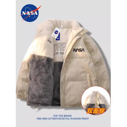 NASA聯名冬季立領雙面穿羽絨服男毛絨白鴨絨上衣潮流情侶保暖外套