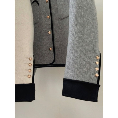 灰色雙面呢羊絨大衣女短款設計感小衆翻領小香風水貂絨針織短外套 灰色雙面呢羊絨大衣女短款設計感小衆翻領小香風水貂絨針織短外套