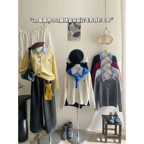 韓日簡約氣質撞色POLO假兩件麻花針織衫女秋冬刺綉寬松毛衣小外套 韓日簡約氣質撞色POLO假兩件麻花針織衫女秋冬刺綉寬松毛衣小外套