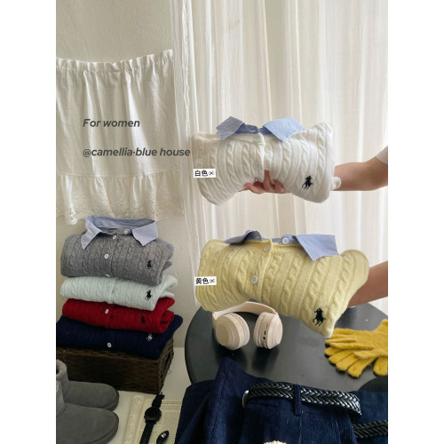 韓日簡約氣質撞色POLO假兩件麻花針織衫女秋冬刺綉寬松毛衣小外套 韓日簡約氣質撞色POLO假兩件麻花針織衫女秋冬刺綉寬松毛衣小外套