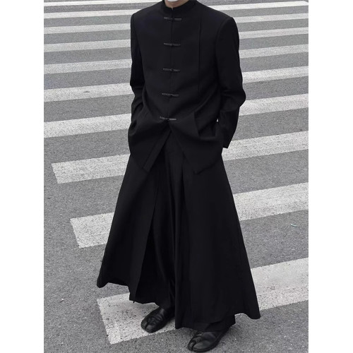 新中式男裝風馬面裙男款彿系禪意褲子山本風不規則黑武士裙褲 新中式男裝風馬面裙男款彿系禪意褲子山本風不規則黑武士裙褲