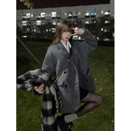 灰色西裝式毛呢外套夾棉加厚呢子大衣女秋冬高級感2025新款小個子 灰色西裝式毛呢外套夾棉加厚呢子大衣女秋冬高級感2025新款小個子