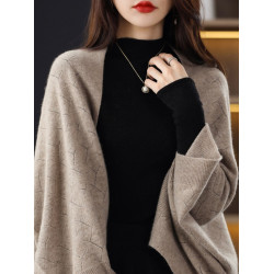 品牌折釦女裝專櫃毛衣針織披肩圍巾兩用秋冬寬松外搭鬭篷開衫