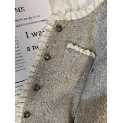 2025新款米灰色溫柔甜美花邊小香風短外套女秋冬爆款女神範上衣潮