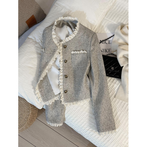 2025新款米灰色溫柔甜美花邊小香風短外套女秋冬爆款女神範上衣潮 2025新款米灰色溫柔甜美花邊小香風短外套女秋冬爆款女神範上衣潮