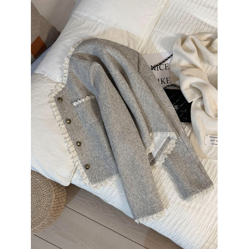 2025新款米灰色溫柔甜美花邊小香風短外套女秋冬爆款女神範上衣潮 2025新款米灰色溫柔甜美花邊小香風短外套女秋冬爆款女神範上衣潮