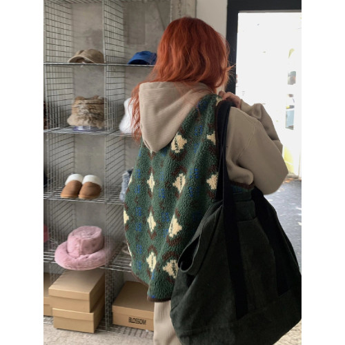 隨便搭都好看~羊羔毛馬甲女冬季復古日系軟糯慵懶風開衫背心外套 隨便搭都好看~羊羔毛馬甲女冬季復古日系軟糯慵懶風開衫背心外套