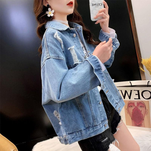 休閒短款牛仔外套女秋春秋裝2025年新款刺綉破洞寬松大碼牛仔衣服 休閒短款牛仔外套女秋春秋裝2025年新款刺綉破洞寬松大碼牛仔衣服