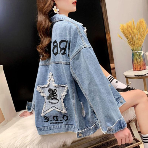 休閒短款牛仔外套女秋春秋裝2025年新款刺綉破洞寬松大碼牛仔衣服 休閒短款牛仔外套女秋春秋裝2025年新款刺綉破洞寬松大碼牛仔衣服