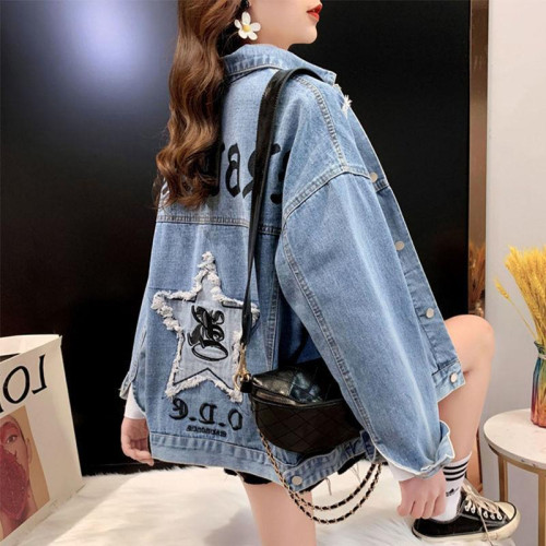 休閒短款牛仔外套女秋春秋裝2025年新款刺綉破洞寬松大碼牛仔衣服 休閒短款牛仔外套女秋春秋裝2025年新款刺綉破洞寬松大碼牛仔衣服