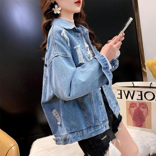 休閒短款牛仔外套女秋春秋裝2025年新款刺綉破洞寬松大碼牛仔衣服 休閒短款牛仔外套女秋春秋裝2025年新款刺綉破洞寬松大碼牛仔衣服