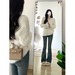 白色水貂絨毛衣女秋冬季外穿設計感小衆慵懶高級感內搭針織衫上衣