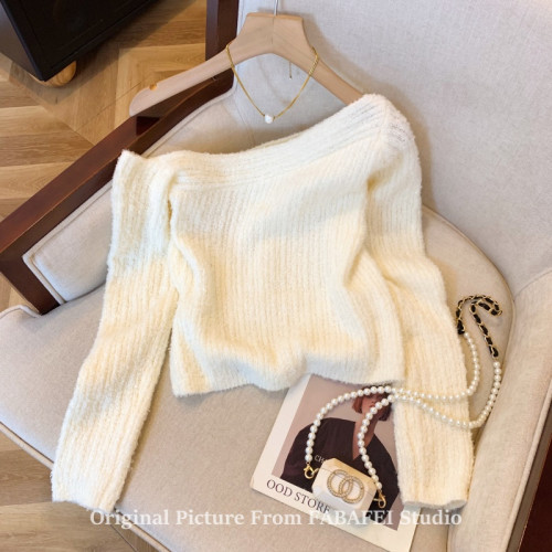 純欲斜領露肩毛衣女2025秋季修身內搭軟糯針織衫純欲一字肩小上衣 純欲斜領露肩毛衣女2025秋季修身內搭軟糯針織衫純欲一字肩小上衣