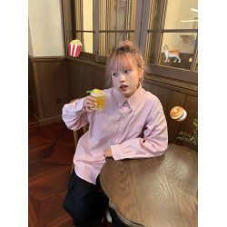 日系復古vintage條紋兔子長袖襯衫女寬松設計感小衆洋氣減齡外套