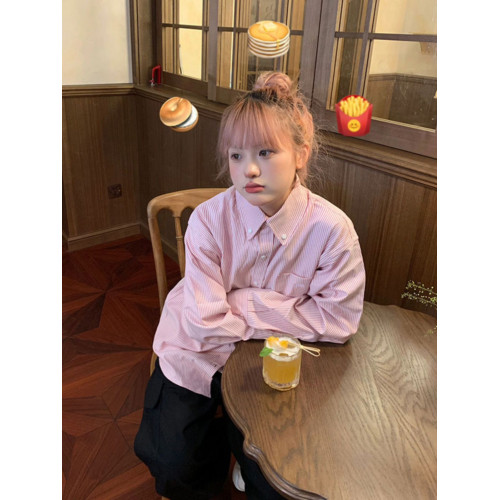 日系復古vintage條紋兔子長袖襯衫女寬松設計感小衆洋氣減齡外套 日系復古vintage條紋兔子長袖襯衫女寬松設計感小衆洋氣減齡外套