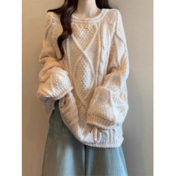 慵懶風麻花正肩毛衣女2025秋冬大碼胖mm奶呼呼軟糯針織中長款上衣