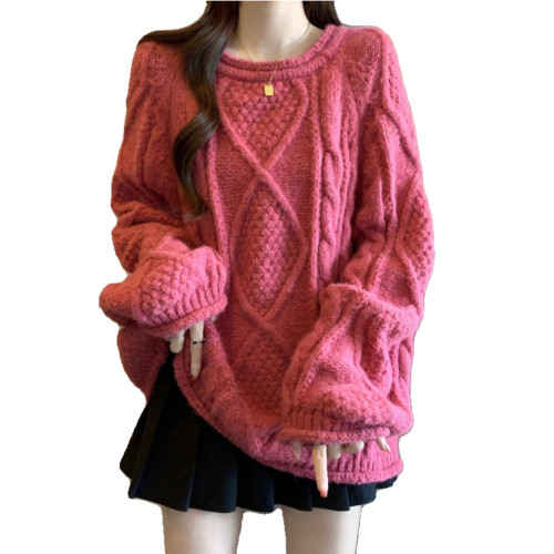 慵懶風麻花正肩毛衣女2025秋冬大碼胖mm奶呼呼軟糯針織中長款上衣 慵懶風麻花正肩毛衣女2025秋冬大碼胖mm奶呼呼軟糯針織中長款上衣