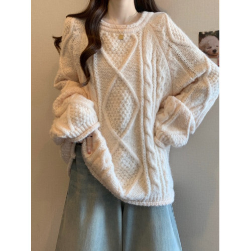 慵懶風麻花正肩毛衣女2025秋冬大碼胖mm奶呼呼軟糯針織中長款上衣 慵懶風麻花正肩毛衣女2025秋冬大碼胖mm奶呼呼軟糯針織中長款上衣