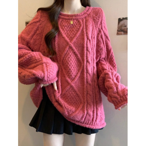 慵懶風麻花正肩毛衣女2025秋冬大碼胖mm奶呼呼軟糯針織中長款上衣 慵懶風麻花正肩毛衣女2025秋冬大碼胖mm奶呼呼軟糯針織中長款上衣