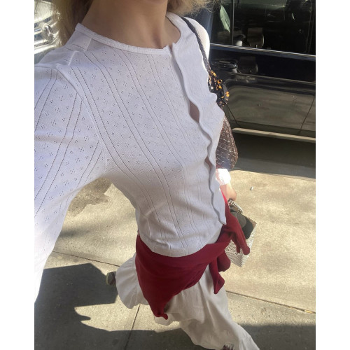 COUCOU女士白色針織開衫 長袖長款秋季小外套 COUCOU女士白色針織開衫 長袖長款秋季小外套