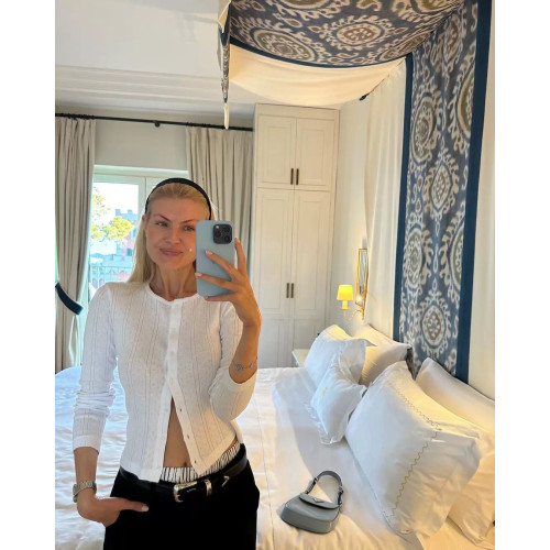 COUCOU女士白色針織開衫 長袖長款秋季小外套 COUCOU女士白色針織開衫 長袖長款秋季小外套