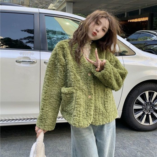仿羊羔毛外套女秋冬2022新款韓版設計感V領寬松短款長袖棉衣棉服 仿羊羔毛外套女秋冬2022新款韓版設計感V領寬松短款長袖棉衣棉服