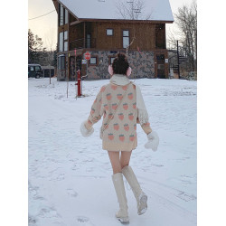 網紅草莓毛衣女寬松慵懶風外穿韓版秋冬新款加厚馬海毛套頭針織衫