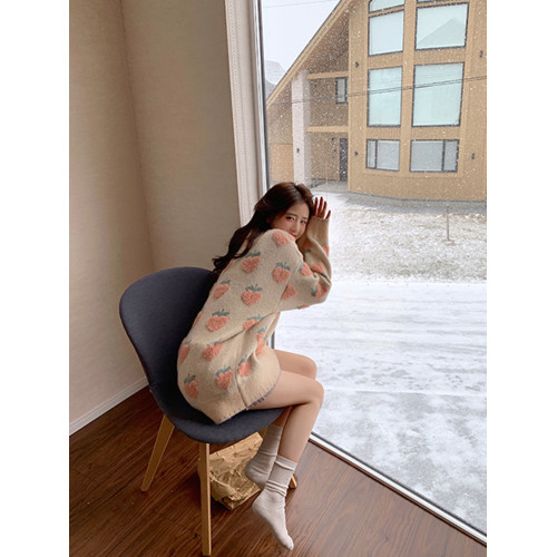 網紅草莓毛衣女寬松慵懶風外穿韓版秋冬新款加厚馬海毛套頭針織衫 網紅草莓毛衣女寬松慵懶風外穿韓版秋冬新款加厚馬海毛套頭針織衫