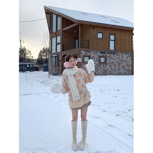 網紅草莓毛衣女寬松慵懶風外穿韓版秋冬新款加厚馬海毛套頭針織衫 網紅草莓毛衣女寬松慵懶風外穿韓版秋冬新款加厚馬海毛套頭針織衫