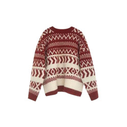 2024新款聖誕節新年圓領套頭慵懶風針織上衣紅色加厚毛衣女秋冬季