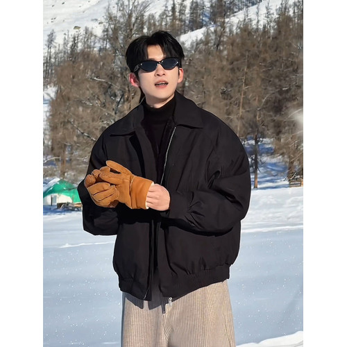 黑武士防風加厚沖鋒衣羽絨服男款冬季bomber美式飛行夾克短款外套 黑武士防風加厚沖鋒衣羽絨服男款冬季bomber美式飛行夾克短款外套