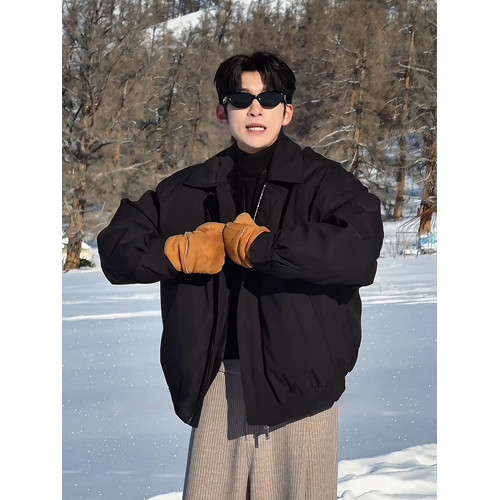 黑武士防風加厚沖鋒衣羽絨服男款冬季bomber美式飛行夾克短款外套 黑武士防風加厚沖鋒衣羽絨服男款冬季bomber美式飛行夾克短款外套