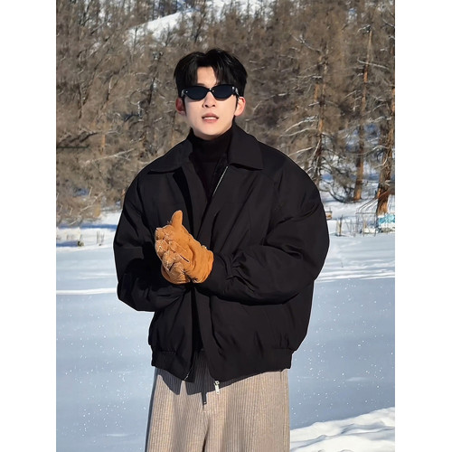 黑武士防風加厚沖鋒衣羽絨服男款冬季bomber美式飛行夾克短款外套 黑武士防風加厚沖鋒衣羽絨服男款冬季bomber美式飛行夾克短款外套