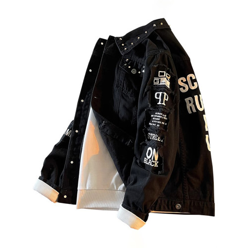 潮牌黑色牛仔外套男士春秋冬季2025新款韓版潮流痞帥休閒夾克男款 潮牌黑色牛仔外套男士春秋冬季2025新款韓版潮流痞帥休閒夾克男款