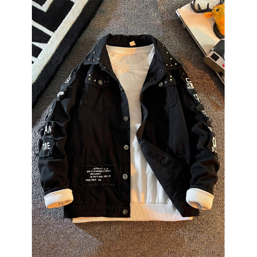 潮牌黑色牛仔外套男士春秋冬季2025新款韓版潮流痞帥休閒夾克男款 潮牌黑色牛仔外套男士春秋冬季2025新款韓版潮流痞帥休閒夾克男款