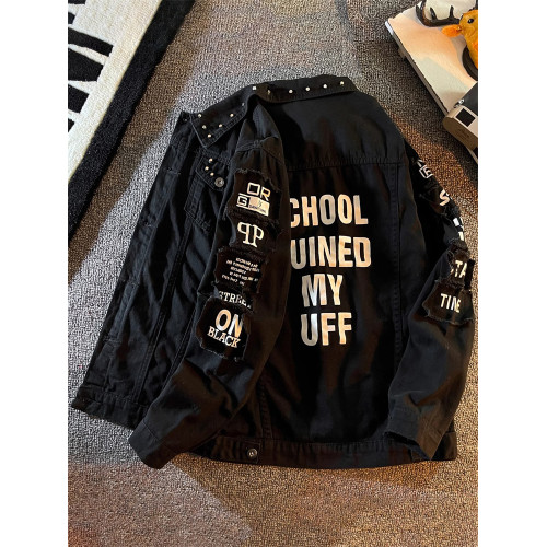 潮牌黑色牛仔外套男士春秋冬季2025新款韓版潮流痞帥休閒夾克男款 潮牌黑色牛仔外套男士春秋冬季2025新款韓版潮流痞帥休閒夾克男款