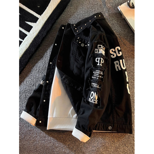 潮牌黑色牛仔外套男士春秋冬季2025新款韓版潮流痞帥休閒夾克男款 潮牌黑色牛仔外套男士春秋冬季2025新款韓版潮流痞帥休閒夾克男款