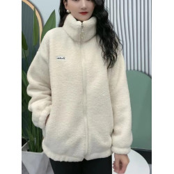 加絨一體絨外套女秋冬休閒減齡洋氣加厚立領顆粒絨保暖羊羔毛棉衣