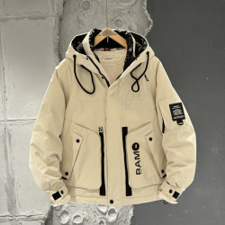 冬季連帽羽絨服男潮牌時尚防風抗寒白鴨絨沖鋒衣拼接加厚保暖外套