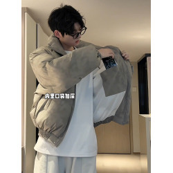 美式復古髒髒短款羽絨服男款冬季加厚立領麵包服cleanfit棉衣外套