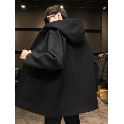 2023秋冬季新款連帽防風中長款外套男修身顯瘦中青年百搭毛呢風衣