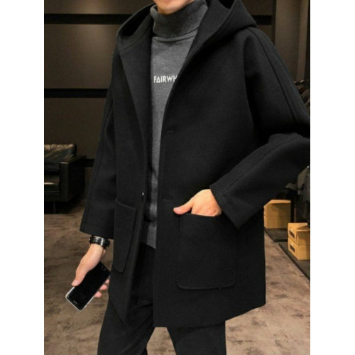 2023秋冬季新款連帽防風中長款外套男修身顯瘦中青年百搭毛呢風衣 2023秋冬季新款連帽防風中長款外套男修身顯瘦中青年百搭毛呢風衣