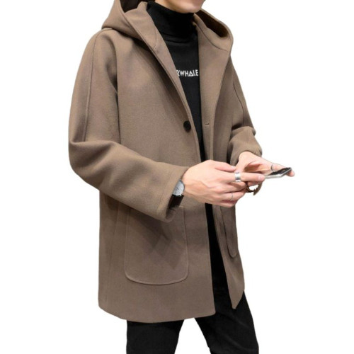 2023秋冬季新款連帽防風中長款外套男修身顯瘦中青年百搭毛呢風衣 2023秋冬季新款連帽防風中長款外套男修身顯瘦中青年百搭毛呢風衣