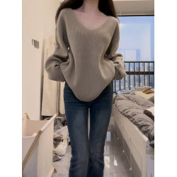 2025新款v領毛衣女秋冬慵懶風高級感內搭打底衫寬松加厚針織上衣