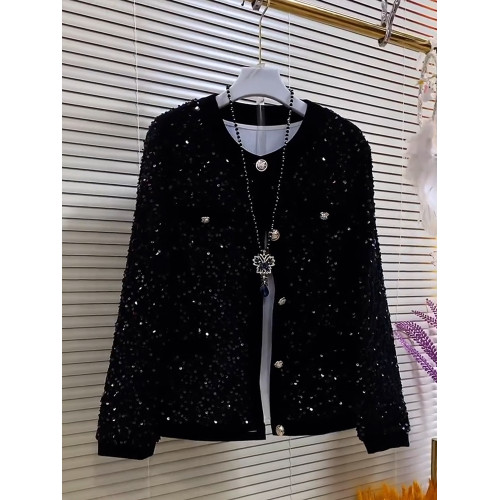 加肥大碼女裝黑色顯瘦長袖開衫上衣胖妹妹休閒百圓領滿身亮片外套 加肥大碼女裝黑色顯瘦長袖開衫上衣胖妹妹休閒百圓領滿身亮片外套