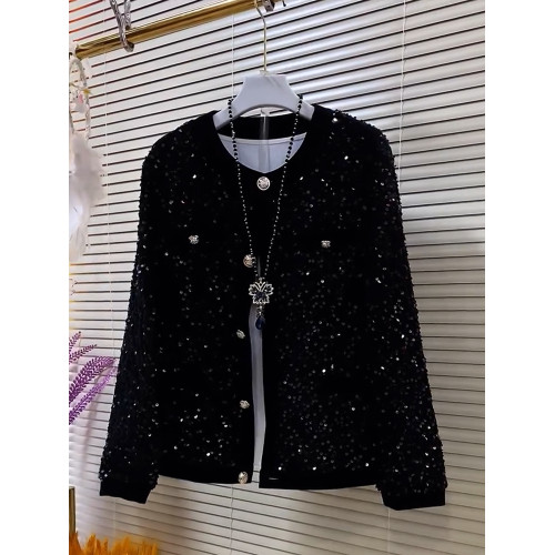 加肥大碼女裝黑色顯瘦長袖開衫上衣胖妹妹休閒百圓領滿身亮片外套 加肥大碼女裝黑色顯瘦長袖開衫上衣胖妹妹休閒百圓領滿身亮片外套