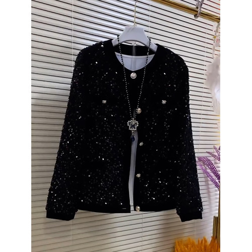 加肥大碼女裝黑色顯瘦長袖開衫上衣胖妹妹休閒百圓領滿身亮片外套 加肥大碼女裝黑色顯瘦長袖開衫上衣胖妹妹休閒百圓領滿身亮片外套