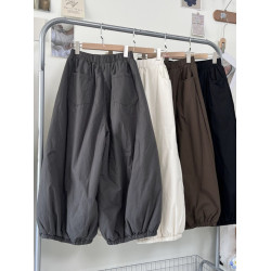 日系復古加棉燈籠褲女冬季松緊腰寬松大版棉褲防風束腳休閒濶腿褲