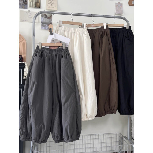 日系復古加棉燈籠褲女冬季松緊腰寬松大版棉褲防風束腳休閒濶腿褲 日系復古加棉燈籠褲女冬季松緊腰寬松大版棉褲防風束腳休閒濶腿褲